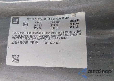 2011 Chevrolet Camaro 2Ls z USA, uszkodzony, nr VIN 2G1FA1ED6B9106043